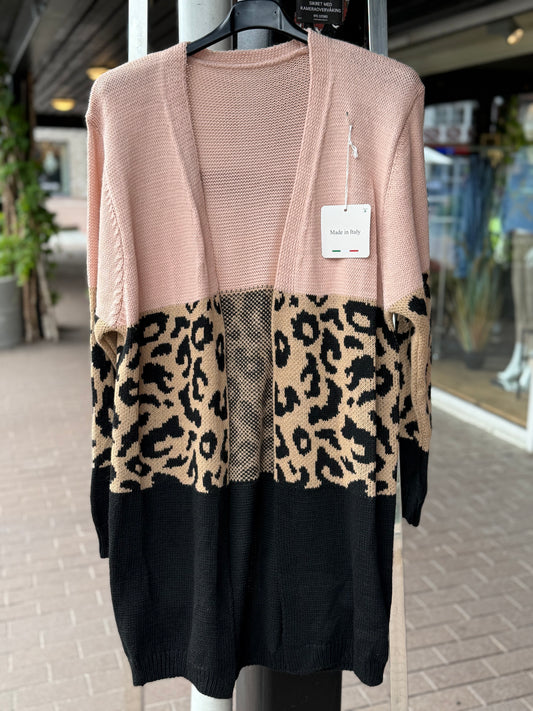Leopard Knit cardigan rosa/sort
