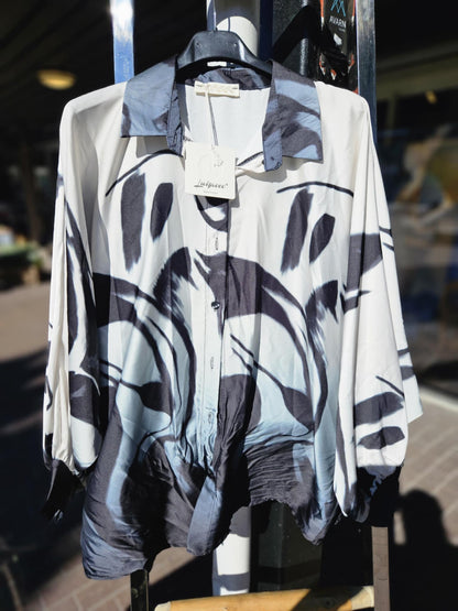 Luizacco Blouse creme med grå og sort eller brun mønster