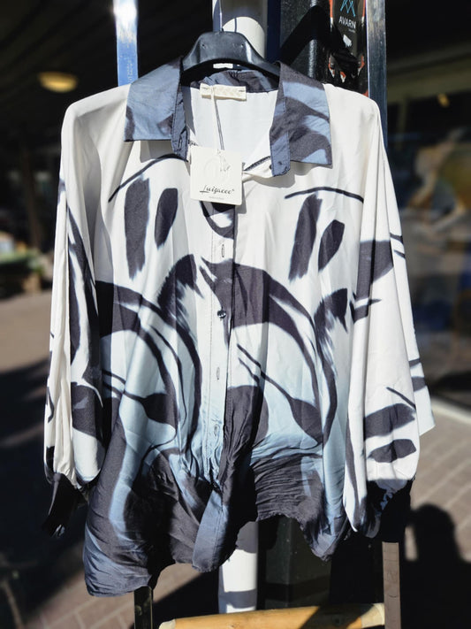 Luizacco Blouse creme med grå og sort eller brun mønster