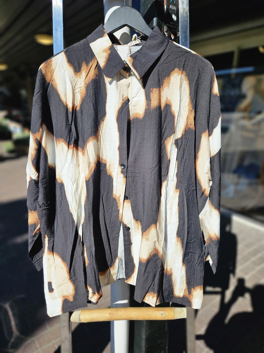 O.P.L Fashion Blouse creme/beige/brun/sort mønster