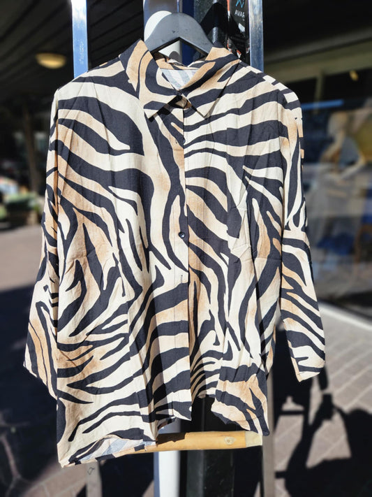 O.P.L Fashion Blouse Zebra beige/sort