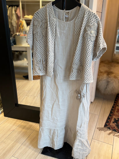 Lin kjole - flower m/jakke beige