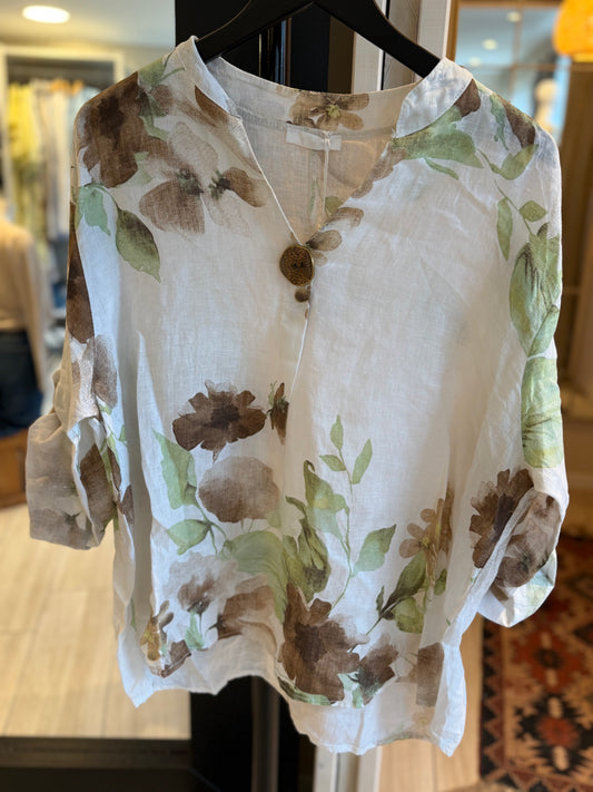 Lin shirt - flower white