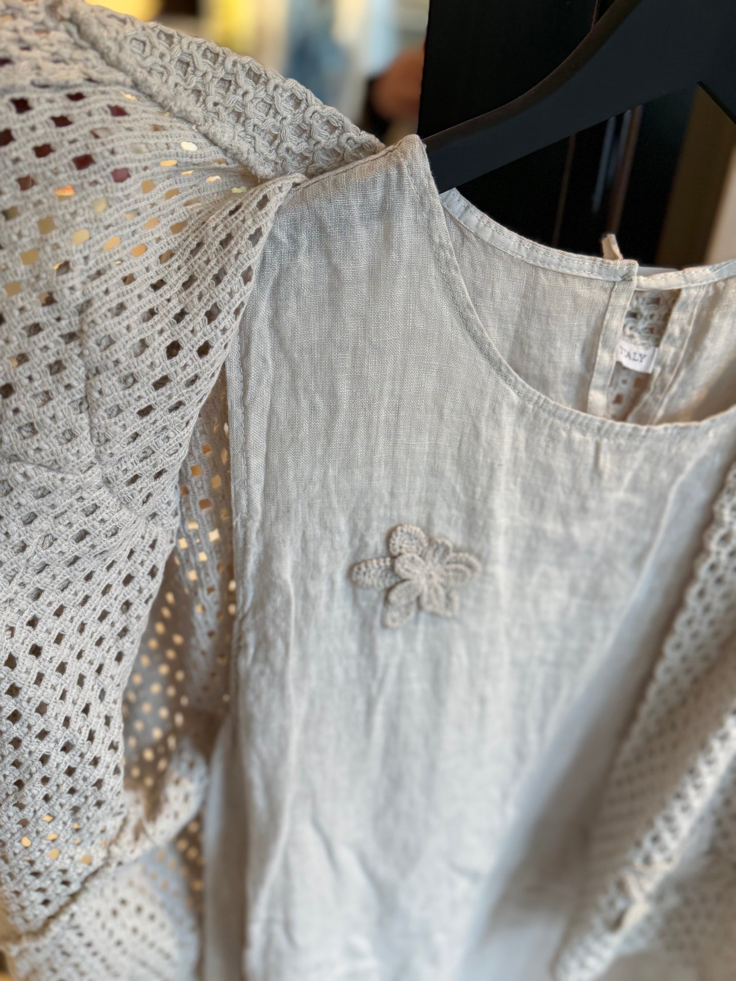 Lin kjole - flower m/jakke beige