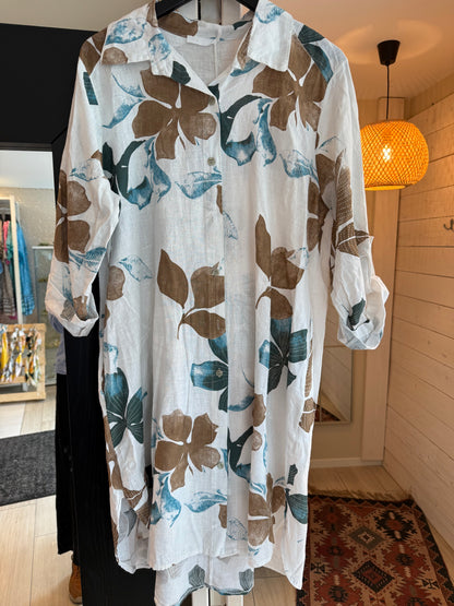 Laila lin dress- white / green/ brown