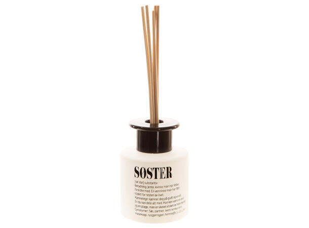 Duftolje matt hvit glass 7x7cm Søster 100ml m/6 pinner 15 % duft lotus