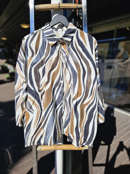 O.P.L Fashion Blouse creme/brun/grå/sort mønster