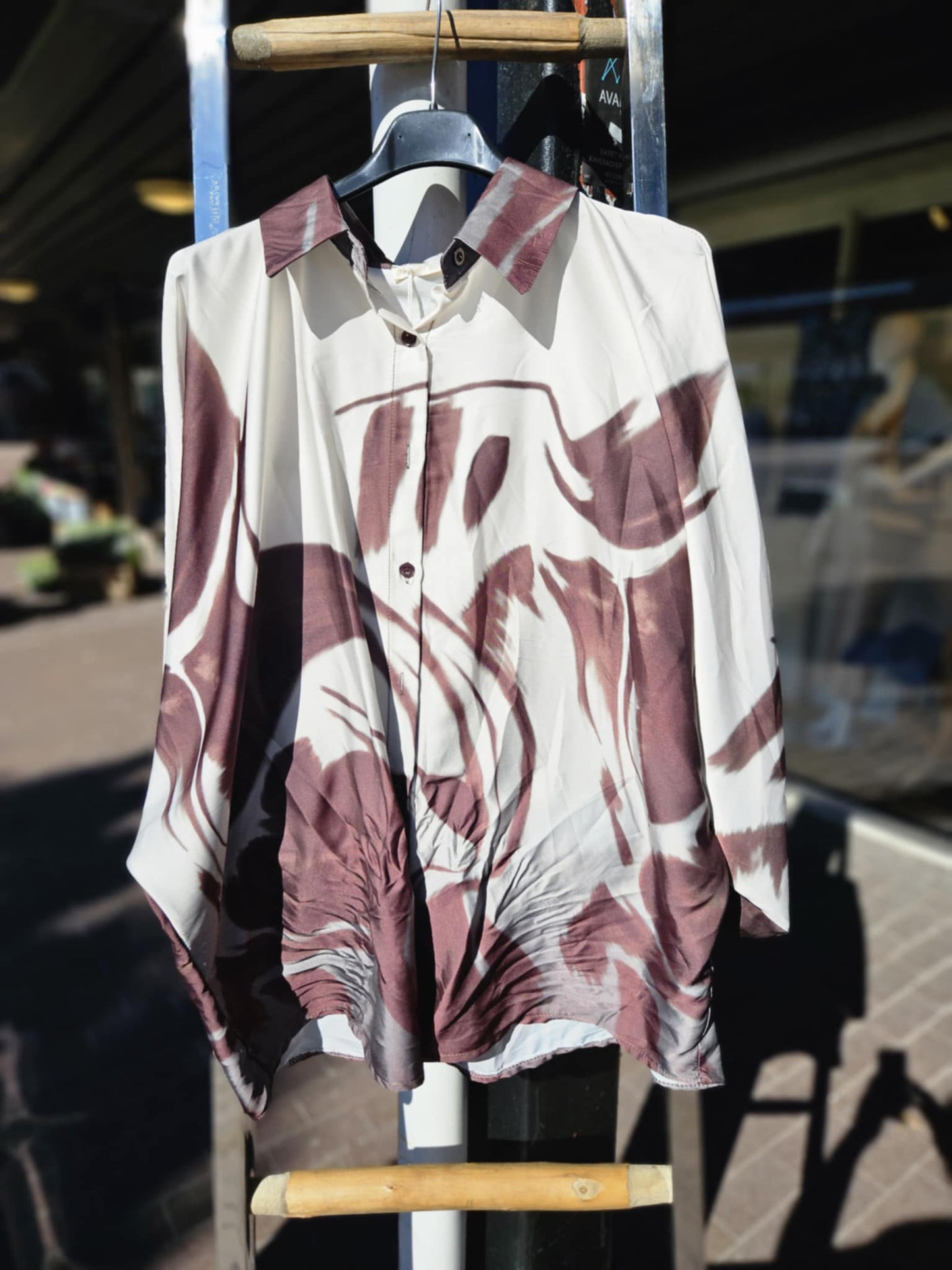 Luizacco Blouse creme med grå og sort eller brun mønster